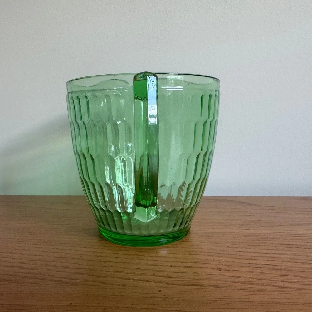Teleflora 75 Years‎ Anniversary Green Glass Pitcher Honeycomb Ribbed Vintage